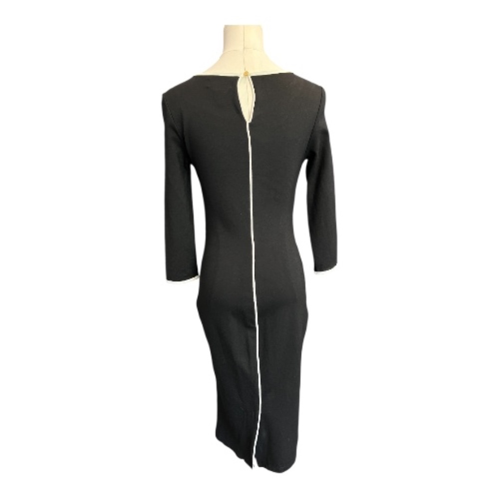 🖤🤍 EUC VENUS Black Knit Bodycon Dress with White Piping | Sz XS - Picture 3 of 5